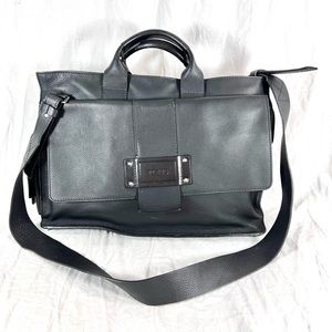 TOUS Black Leather Messenger Bag Briefcase Bag